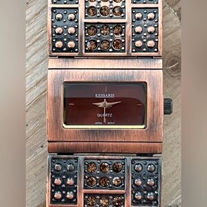 Kessaris Ladies Watch Copper Color Bracelet Orange Crystals Copper Dial